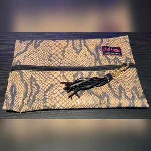 Makeup Junkie Makeup Bag - Gold, Black, and Metallic Gold Snakeskin Print